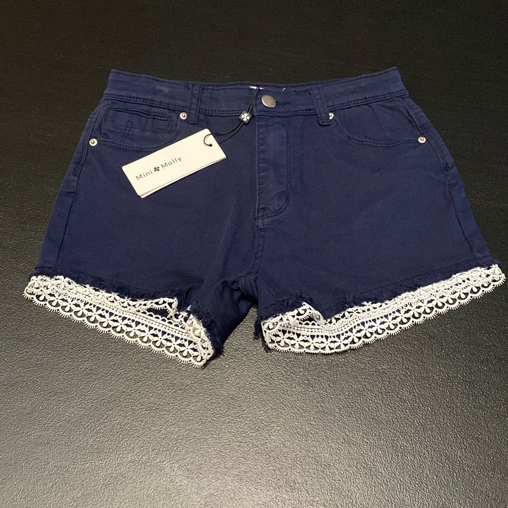 Mini Molly girls woven shorts, navy, size 12/14